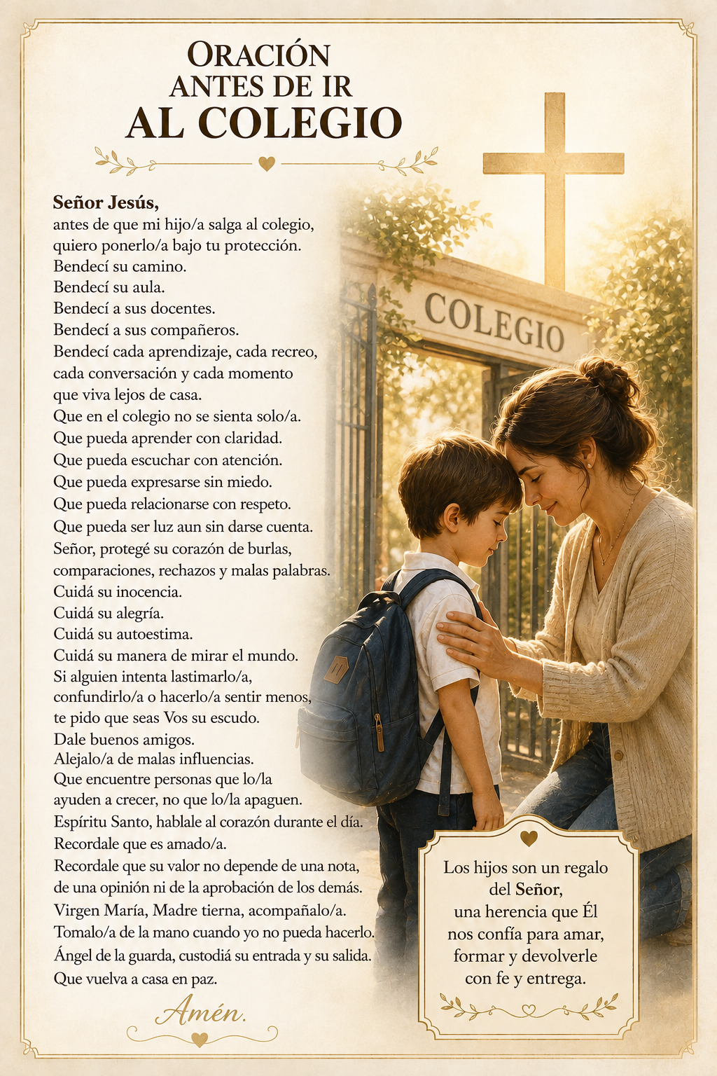 Carta real: Oración antes de ir al colegio