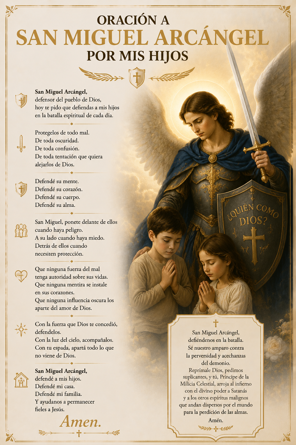 Oración a San Miguel Arcángel por mis hijos