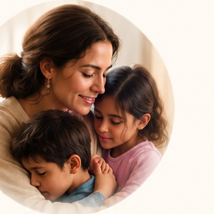 Mamá acompañando a sus hijos